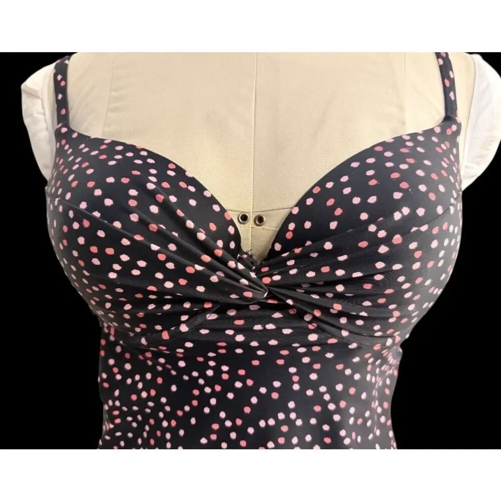 Maidenform Swim Ladies Polka Dot Tankini Bathing Suit Top 36D